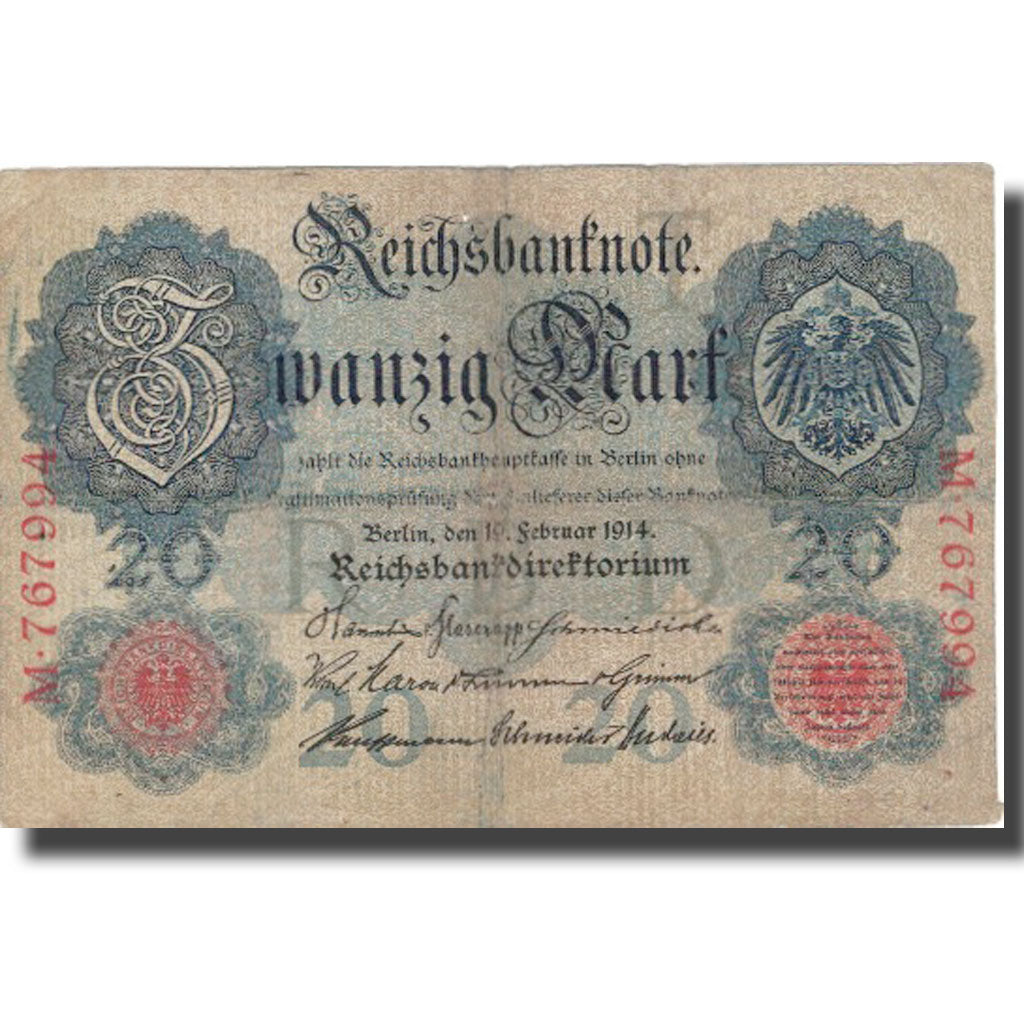 Banknote, Germany, 20 Mark, 1914, 1914-02-19, KM:46a, VF(20-25)