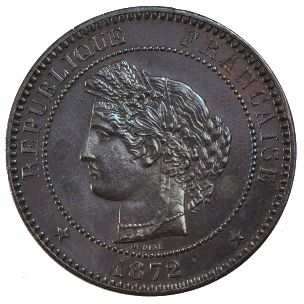 FRANCE, Cérès, 10 Centimes, 1872, Paris, KM #815.1, AU(55-58), Bronze, Gadoury #