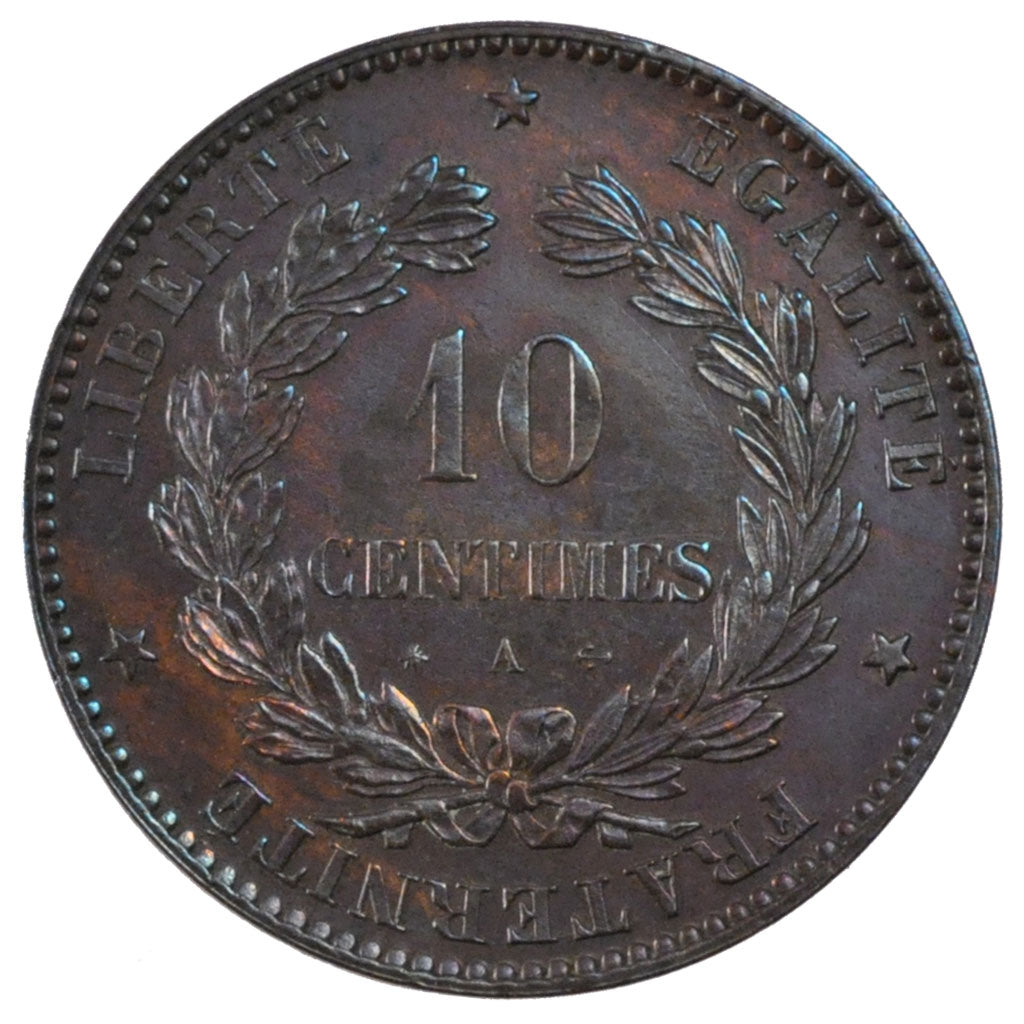 FRANCE, Cérès, 10 Centimes, 1872, Paris, KM #815.1, AU(55-58), Bronze, Gadoury #