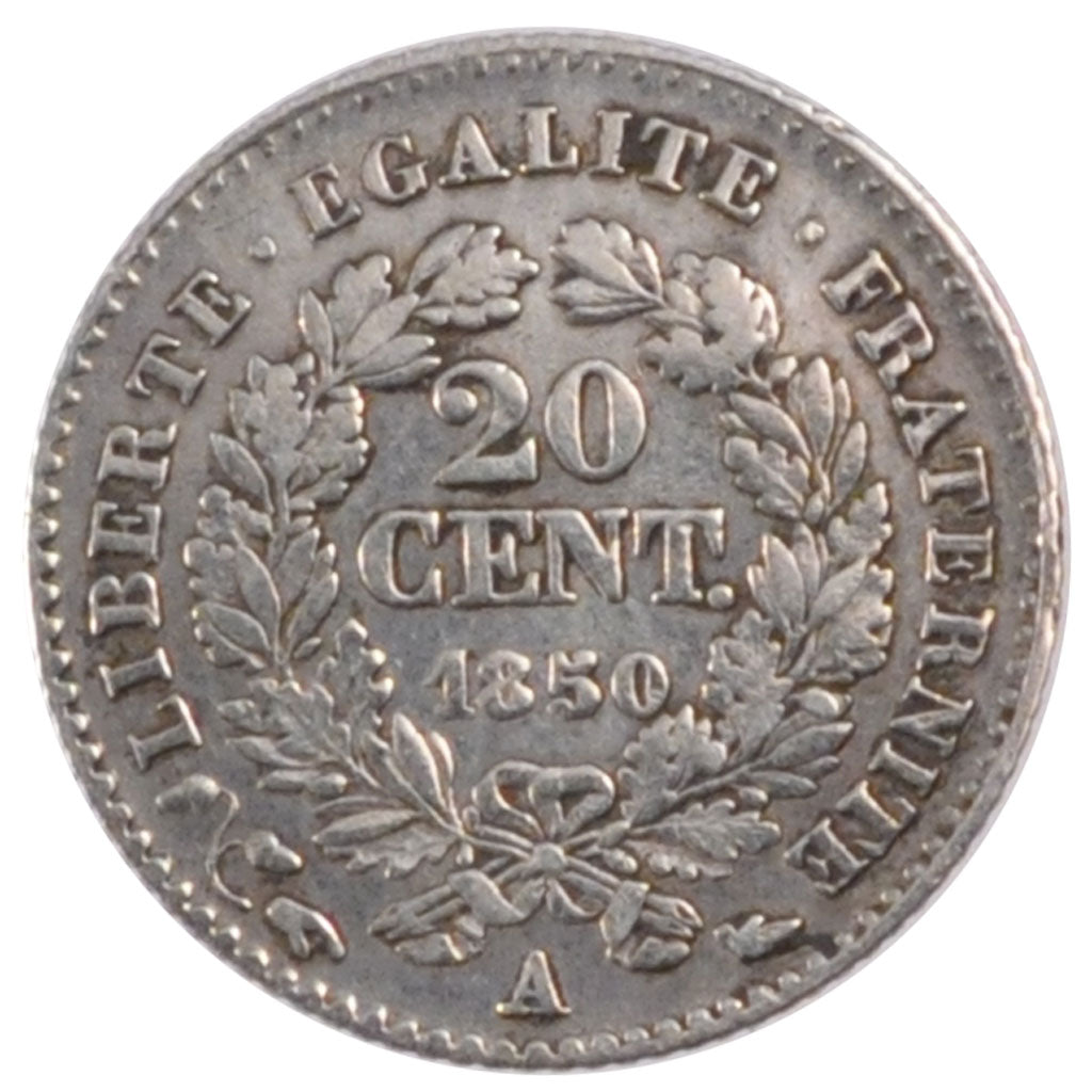 FRANCE, Cérès, 20 Centimes, 1850, Paris, KM #758.1, EF(40-45), Silver, Gadoury #