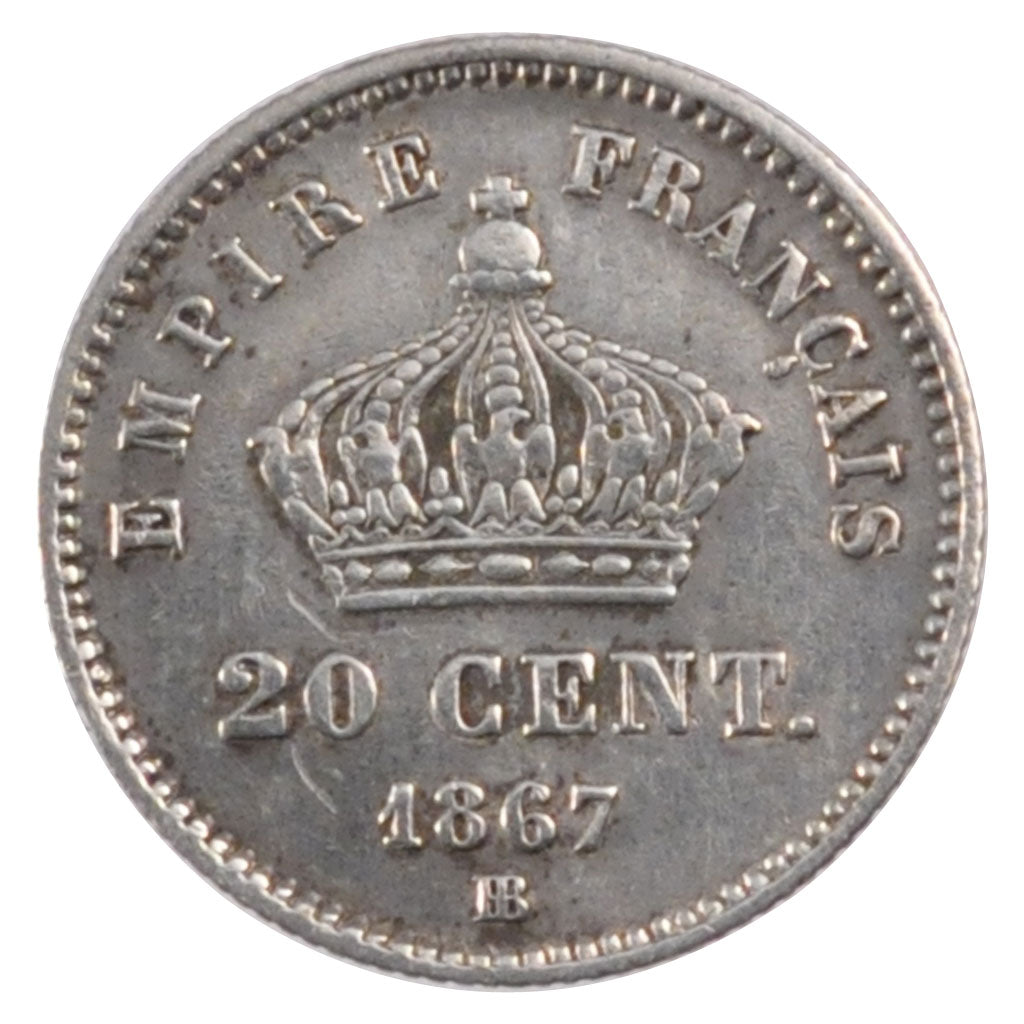 FRANCE, Napoléon III, 20 Centimes, 1867, Strasbourg, KM #808.2, VF(30-35), S...