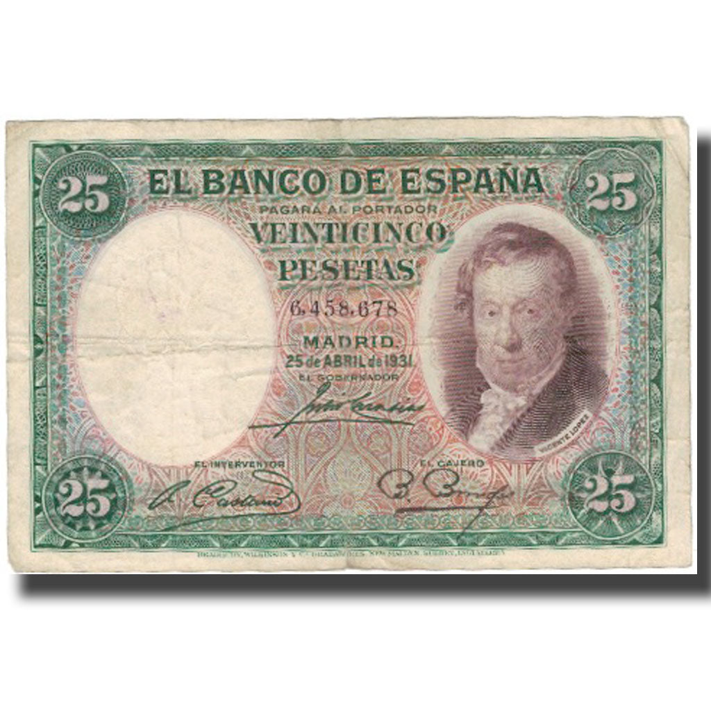 Banknote, Spain, 25 Pesetas, 1931, 1931-04-25, KM:81, VF(30-35)