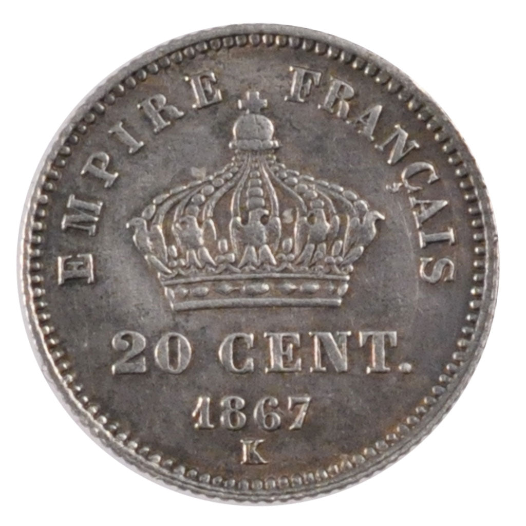 Second Empire, 20 Centimes Napoléon III tête laurée, grand module
