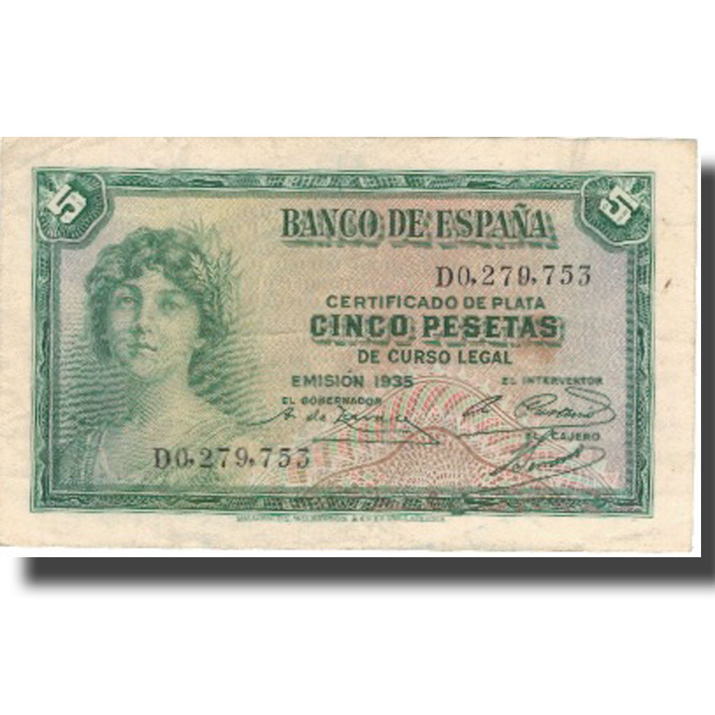 Banknote, Spain, 5 Pesetas, 1935, 1935, KM:85a, EF(40-45)