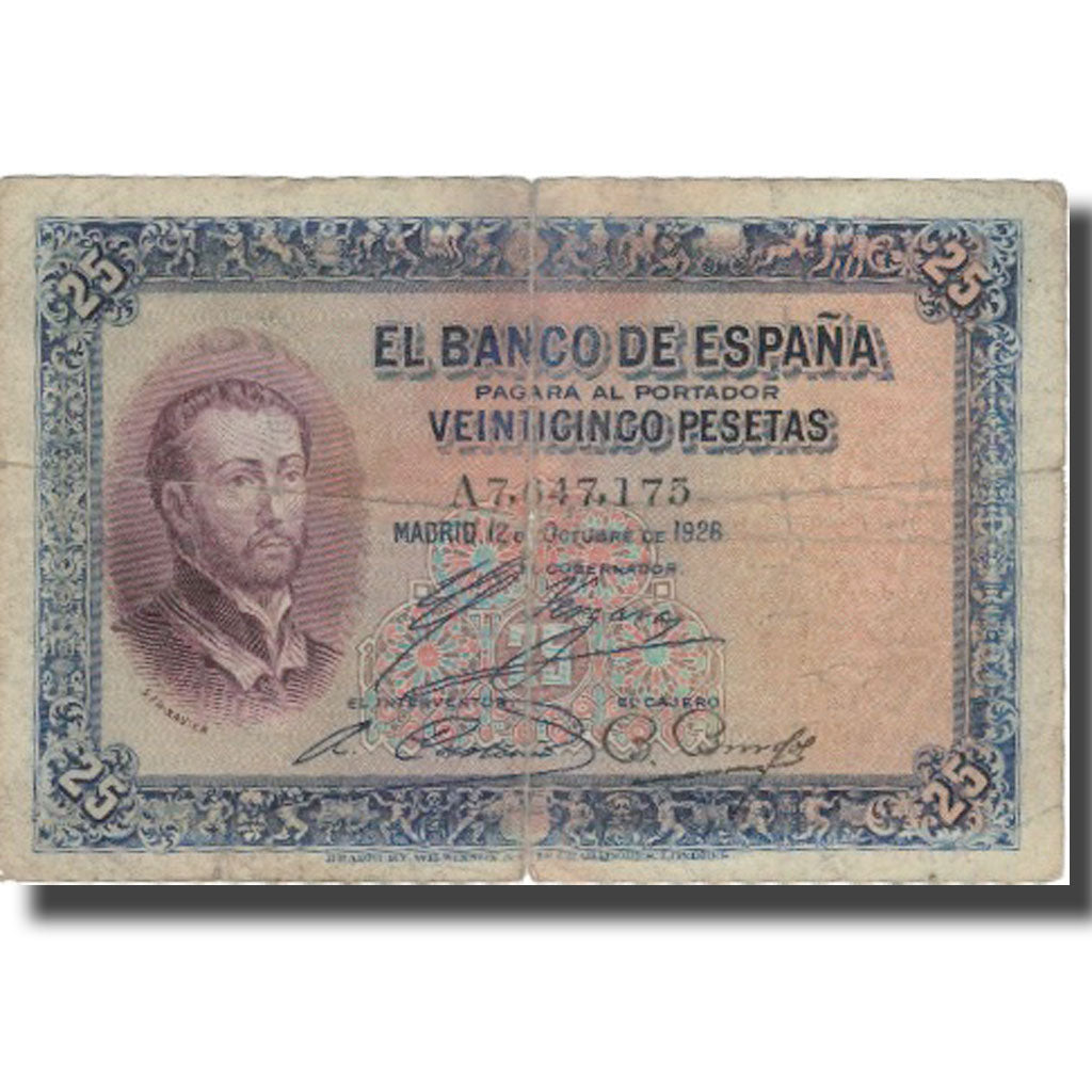 Billete, 25 Pesetas, 1926, España, 1926-10-12, KM:71a, RC+