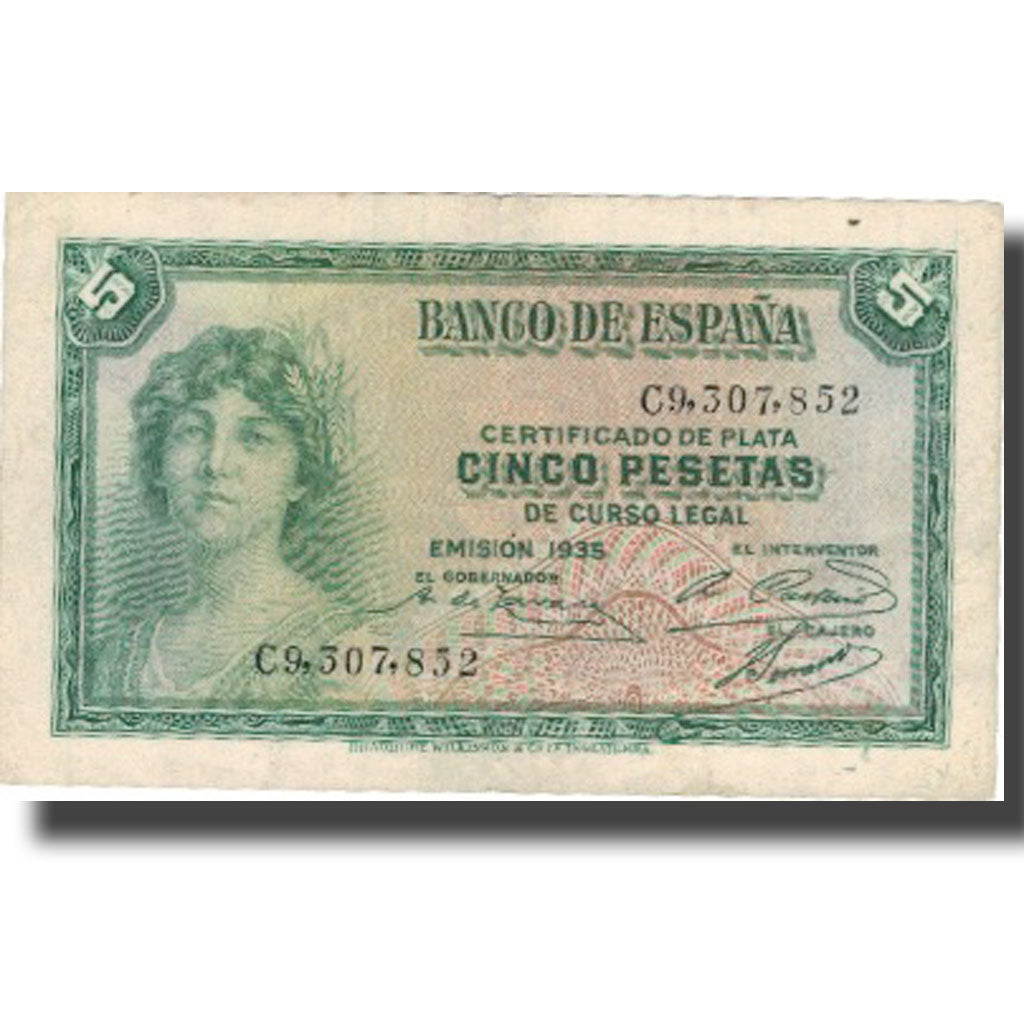 Banknote, Spain, 5 Pesetas, 1935, 1935, KM:85a, AU(50-53)
