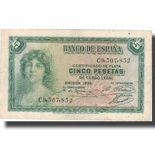Banknote, Spain, 5 Pesetas, 1935, 1935, KM:85a, AU(50-53)
