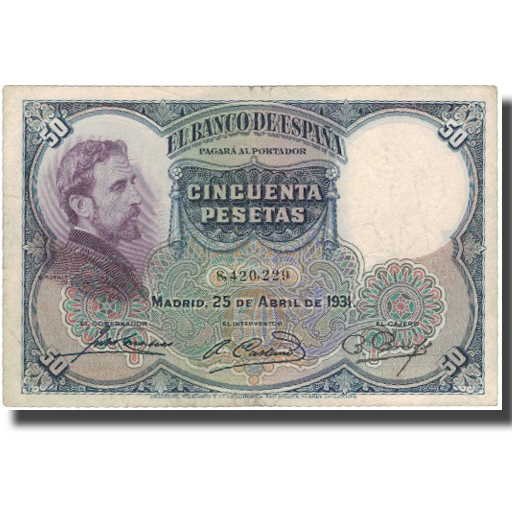Banknote, Spain, 50 Pesetas, 1931, 1931-04-25, KM:82, EF(40-45)