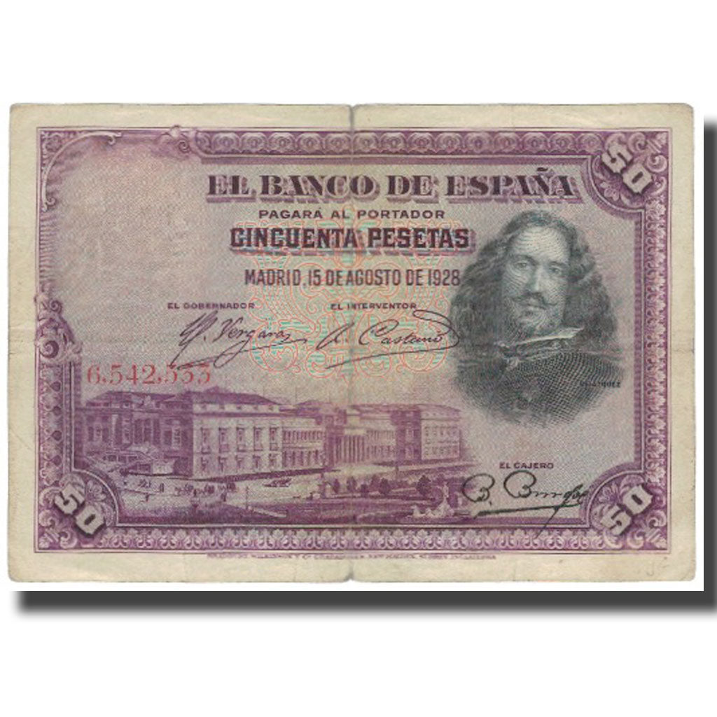 Banknote, Spain, 50 Pesetas, 1928, 1928-08-15, KM:75a, VF(20-25)
