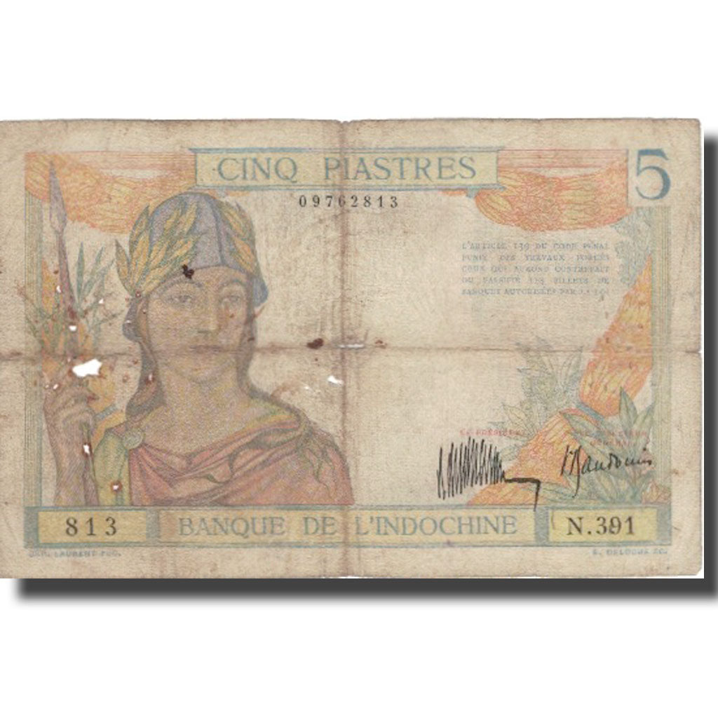 Billet, FRENCH INDO-CHINA, 5 Piastres, Undated (1932-39), KM:55a, B