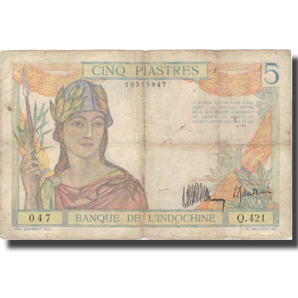 Banknote, FRENCH INDO-CHINA, 5 Piastres, Undated (1932-39), KM:55a, VF(20-25)