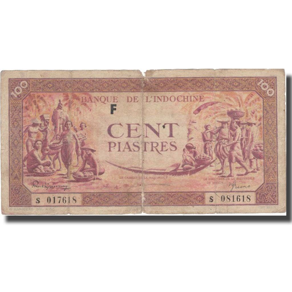 Banconote, INDOCINA FRANCESE, 100 Piastres, Undated (1942-45), KM:66, B+