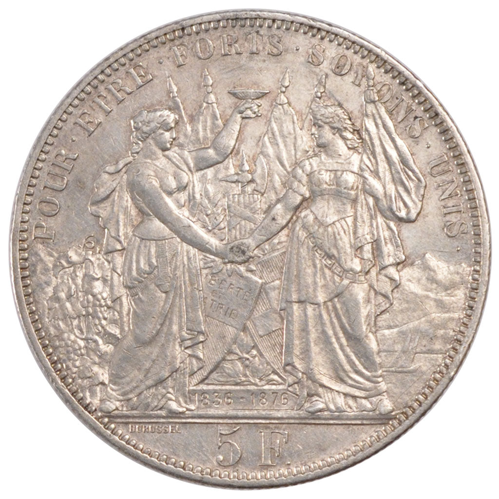 Switzerland, 5 Francs, 1876, KM #XS13, AU(55-58), Silver, 25.00