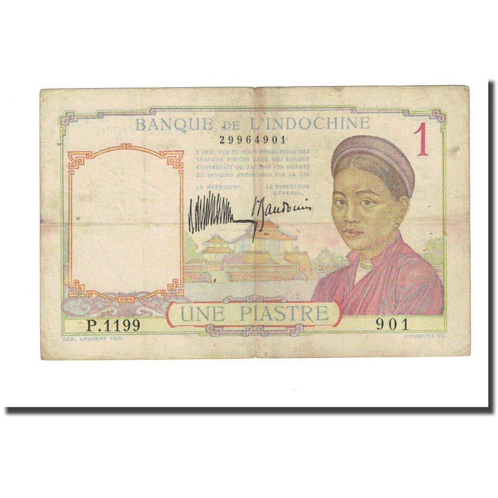 Banknote, FRENCH INDO-CHINA, 1 Piastre, undated 1933, KM:54a, VF(20-25)