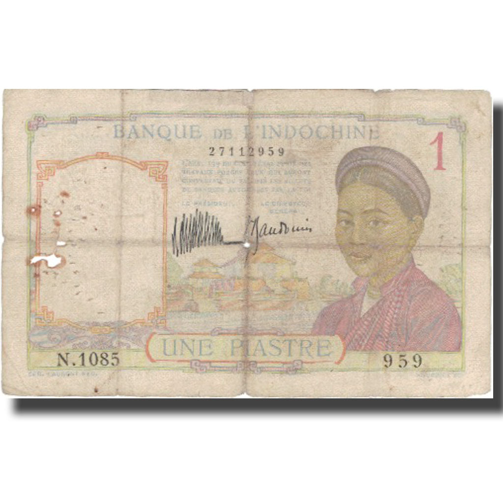 Banknote, FRENCH INDO-CHINA, 1 Piastre, undated 1933, KM:54a, VG(8-10)