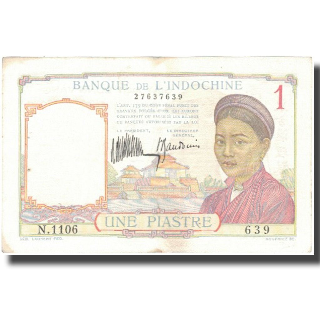 Billet, FRENCH INDO-CHINA, 1 Piastre, undated 1933, KM:54a, SUP
