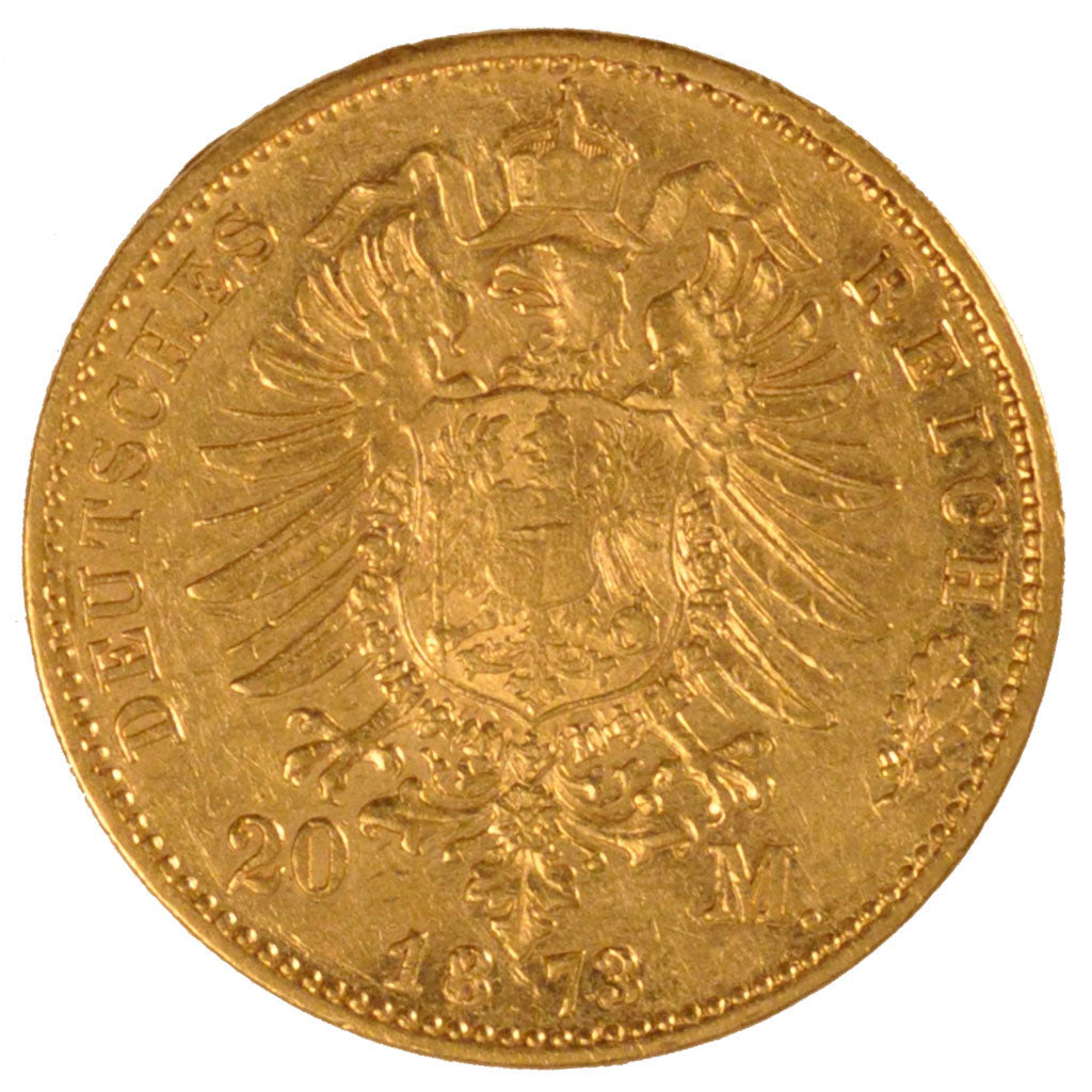 GERMAN STATES, 20 Mark, 1873, Munich, KM #894, EF(40-45), Gold, 7.97