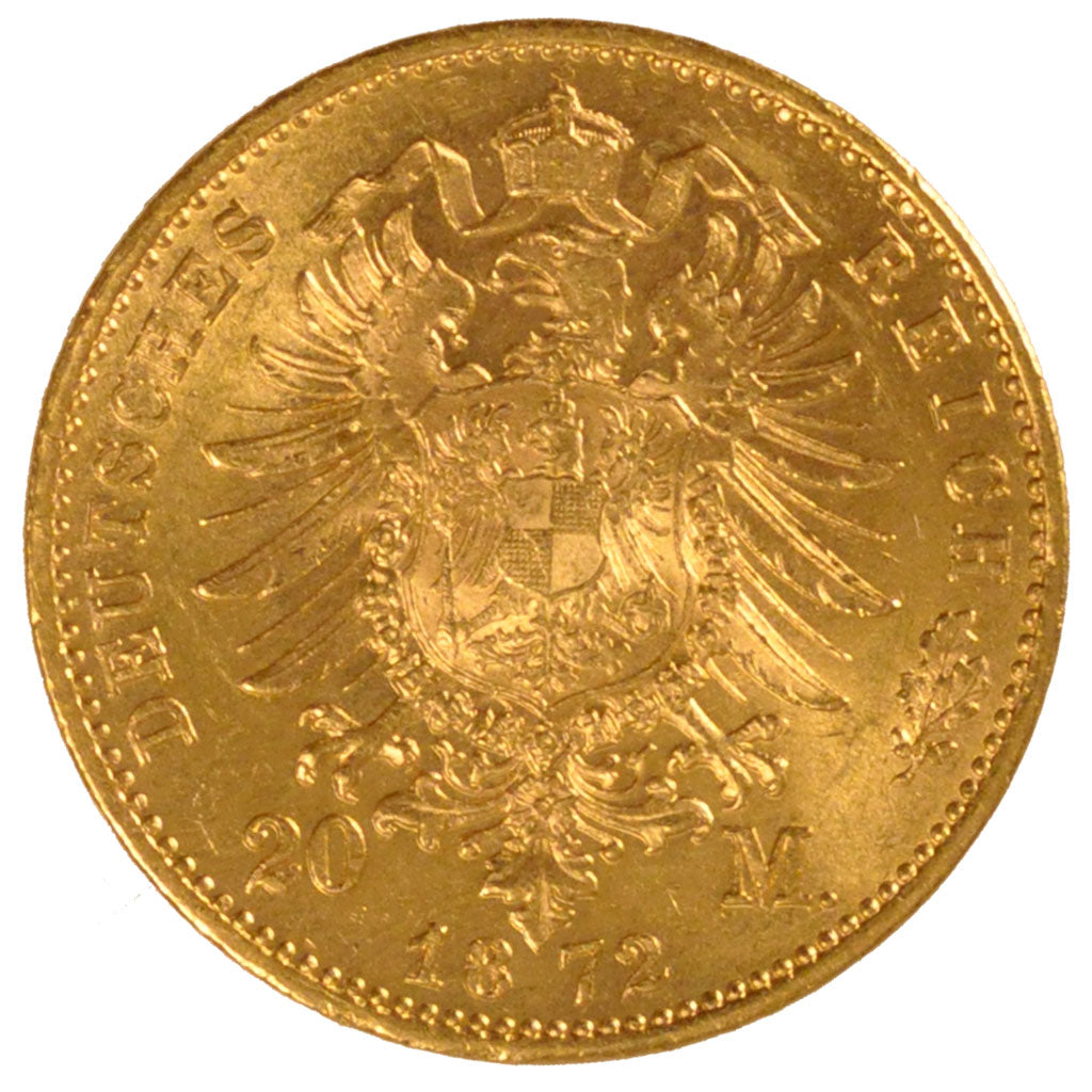 GERMAN STATES, 20 Mark, 1872, Munich, KM #894, graded, PCGS, MS(60-62), Gold,...