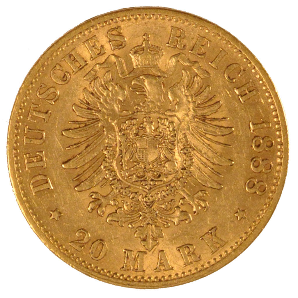 GERMAN STATES, 20 Mark, 1888, Berlin, KM #515, EF(40-45), Gold, 7.95