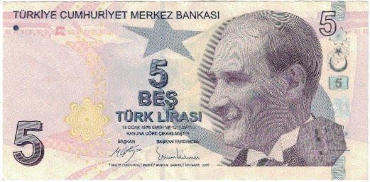 Banconote, Turchia, 5 Lira, Undated (2009), KM:222, BB