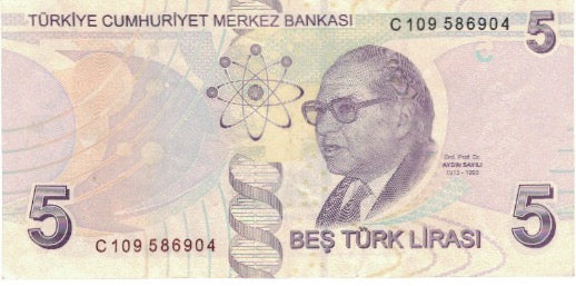 Banconote, Turchia, 5 Lira, Undated (2009), KM:222, BB