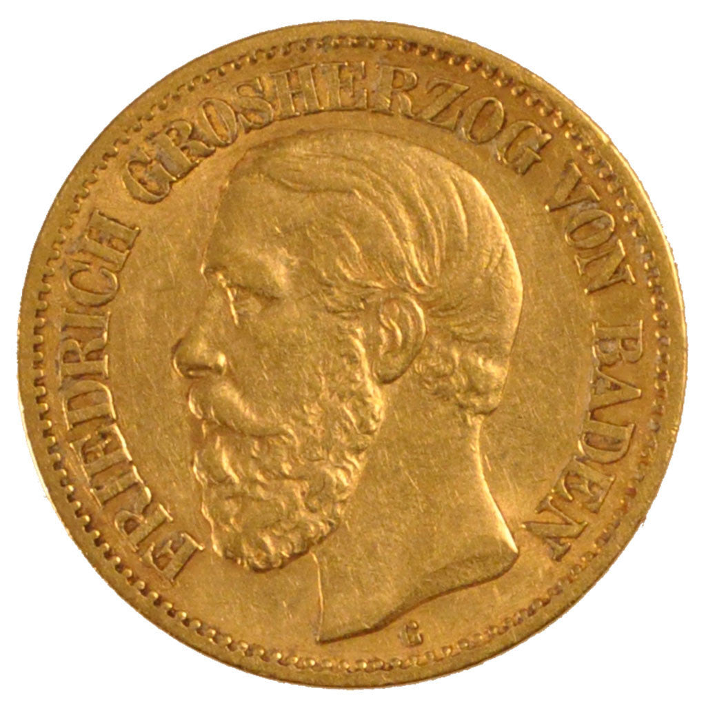 Coin, German States, BADEN, Friedrich I, 10 Mark, 1875, Stuttgart, EF(40-45)