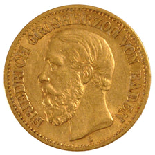 Coin, German States, BADEN, Friedrich I, 10 Mark, 1875, Stuttgart, EF(40-45)