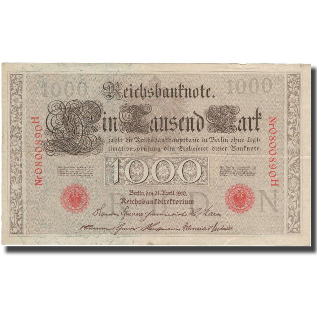 Banconote, Germania, 1000 Mark, 1910, 1910-01-21, KM:44b, MB+