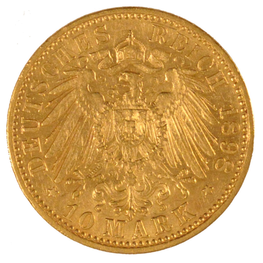GERMAN STATES, 10 Mark, 1898, Berlin, KM #520, EF(40-45), Gold, 3.98