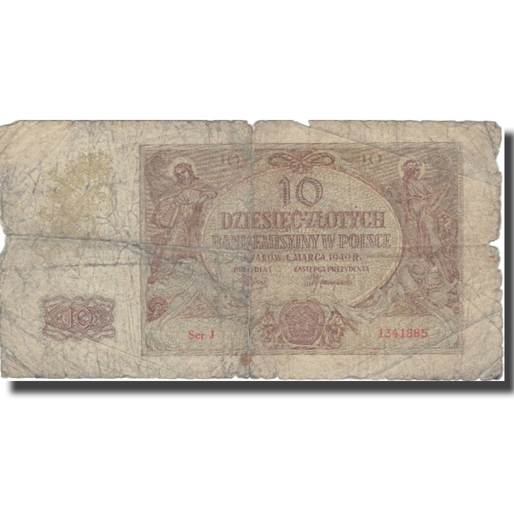 Banconote, Polonia, 10 Zlotych, 1940, 1940-03-01, KM:94, B
