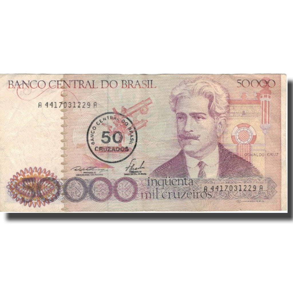 Banknote, Brazil, 50 Cruzados on 50,000 Cruzeiros, Undated (1976), KM:207