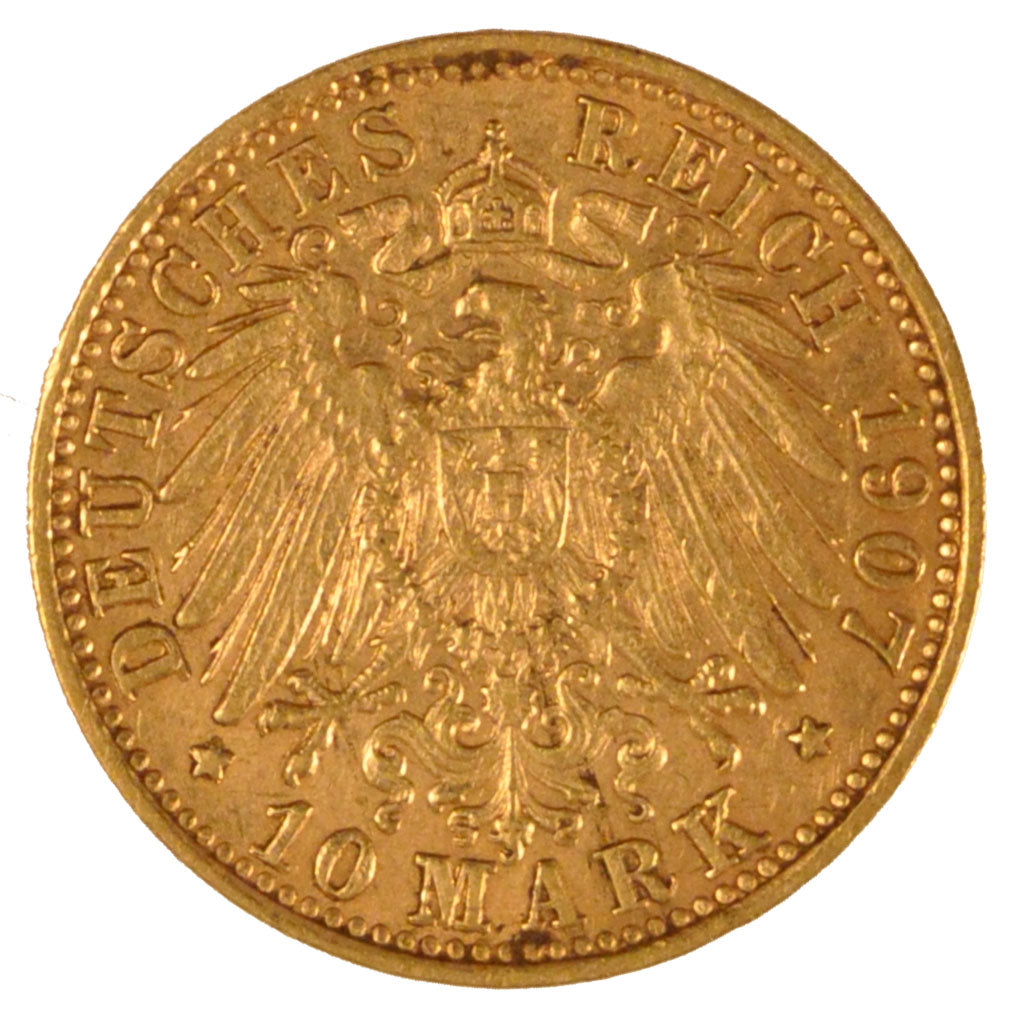 Germany, 10 Mark, 1907, Hambourg, AU(55-58), Gold, 3.99