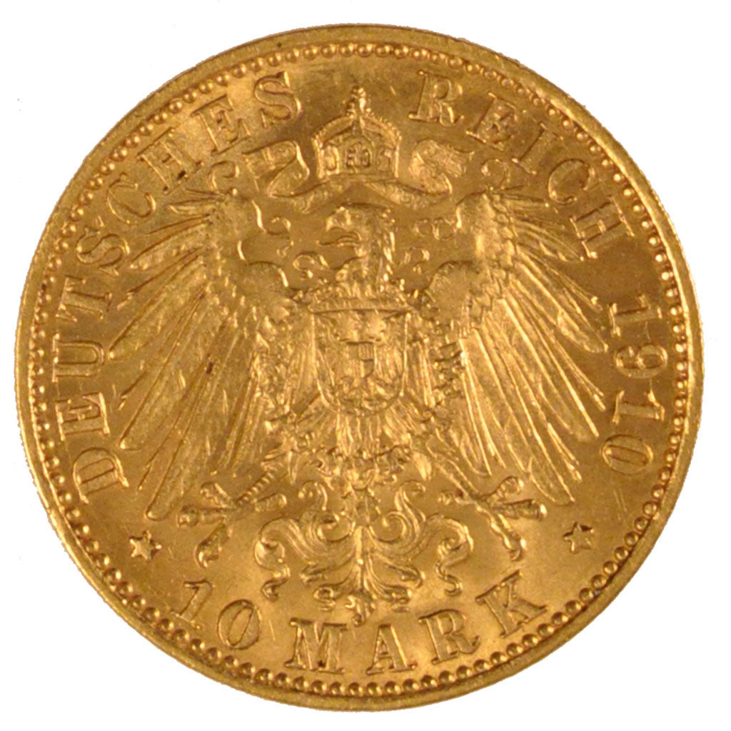 GERMAN STATES, 10 Mark, 1910, Berlin, KM #520, AU(55-58), Gold, 3.99