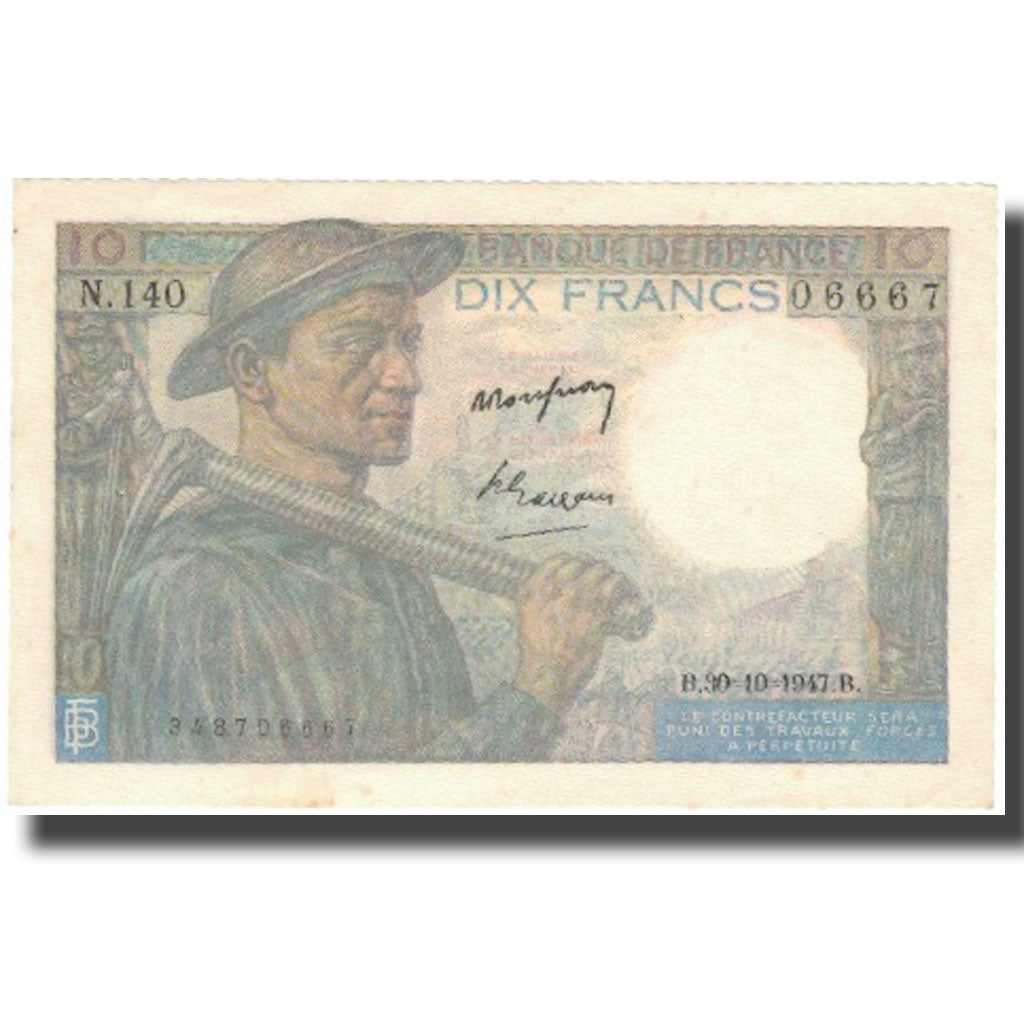 Francia, 10 Francs, 10 F 1916-1942 ''Minerve'', 1947, 1947-10-30, EBC