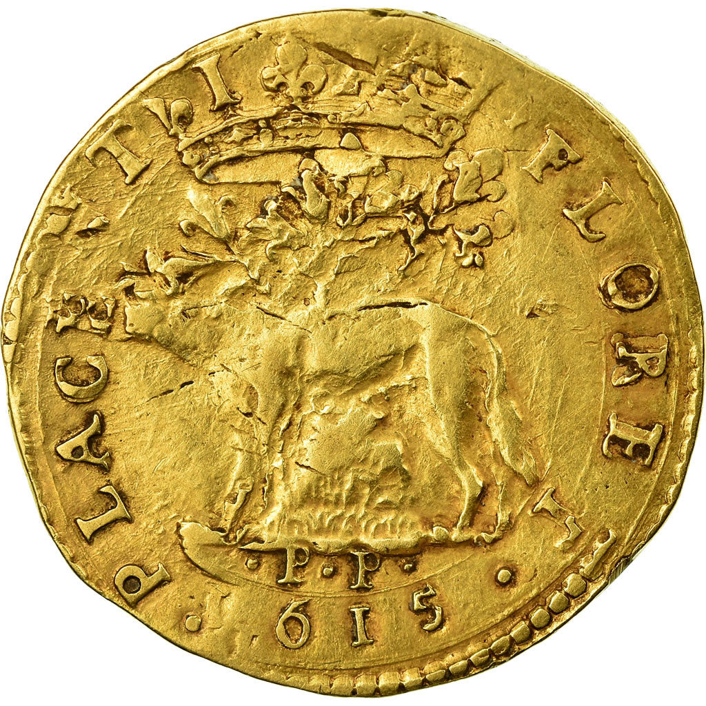 Coin, ITALIAN STATES, PIACENZA, Ranuccio I, 2 Doppie, 1615, EF(40-45), Gold