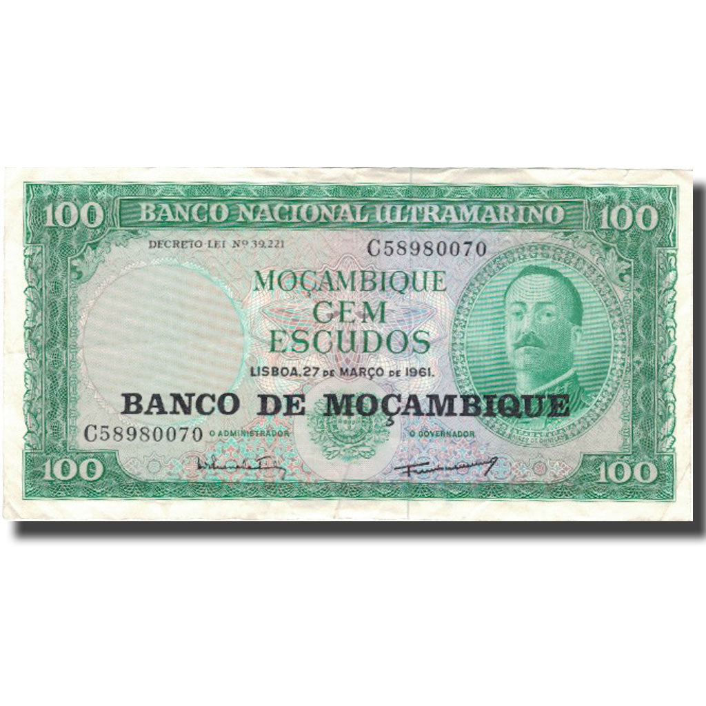 Banknot, Mozambik, 100 Escudos, 1961, 1961-03-27, KM:117a, VF(20-25)