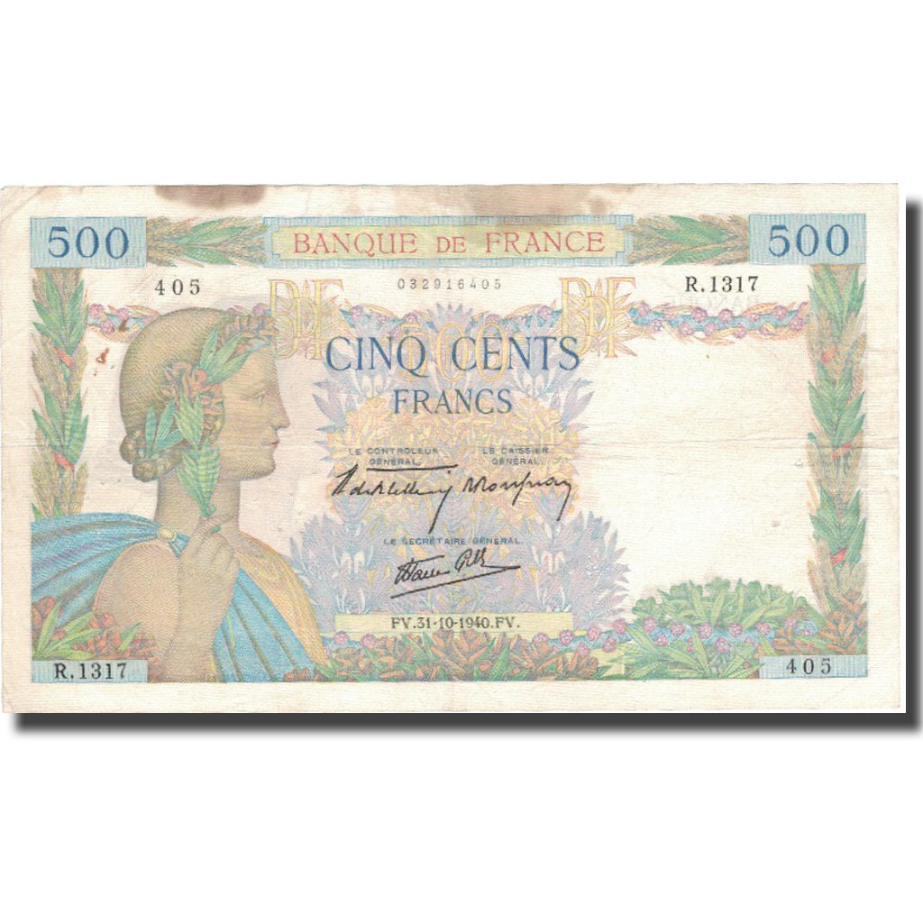 France, 500 Francs, 500 F 1940-1944 ''La Paix'', 1940, 1940-10-31, EF(40-45)