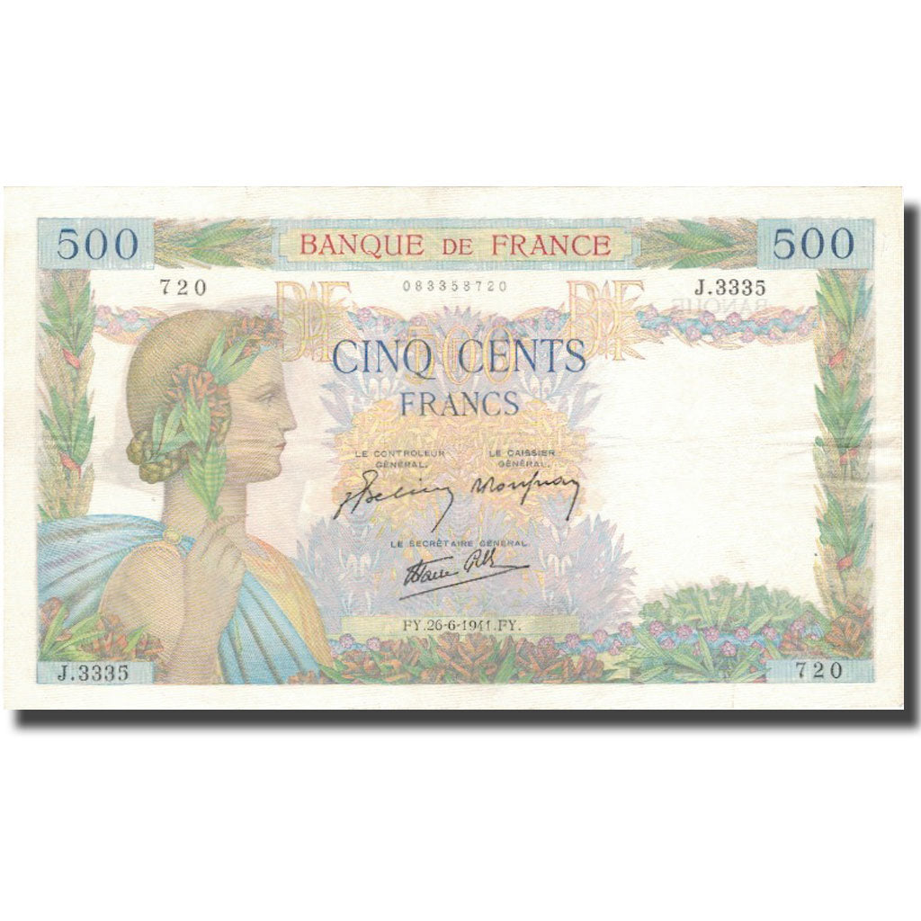 France, 500 Francs, 500 F 1940-1944 ''La Paix'', 1941, 1941-06-26, SUP+