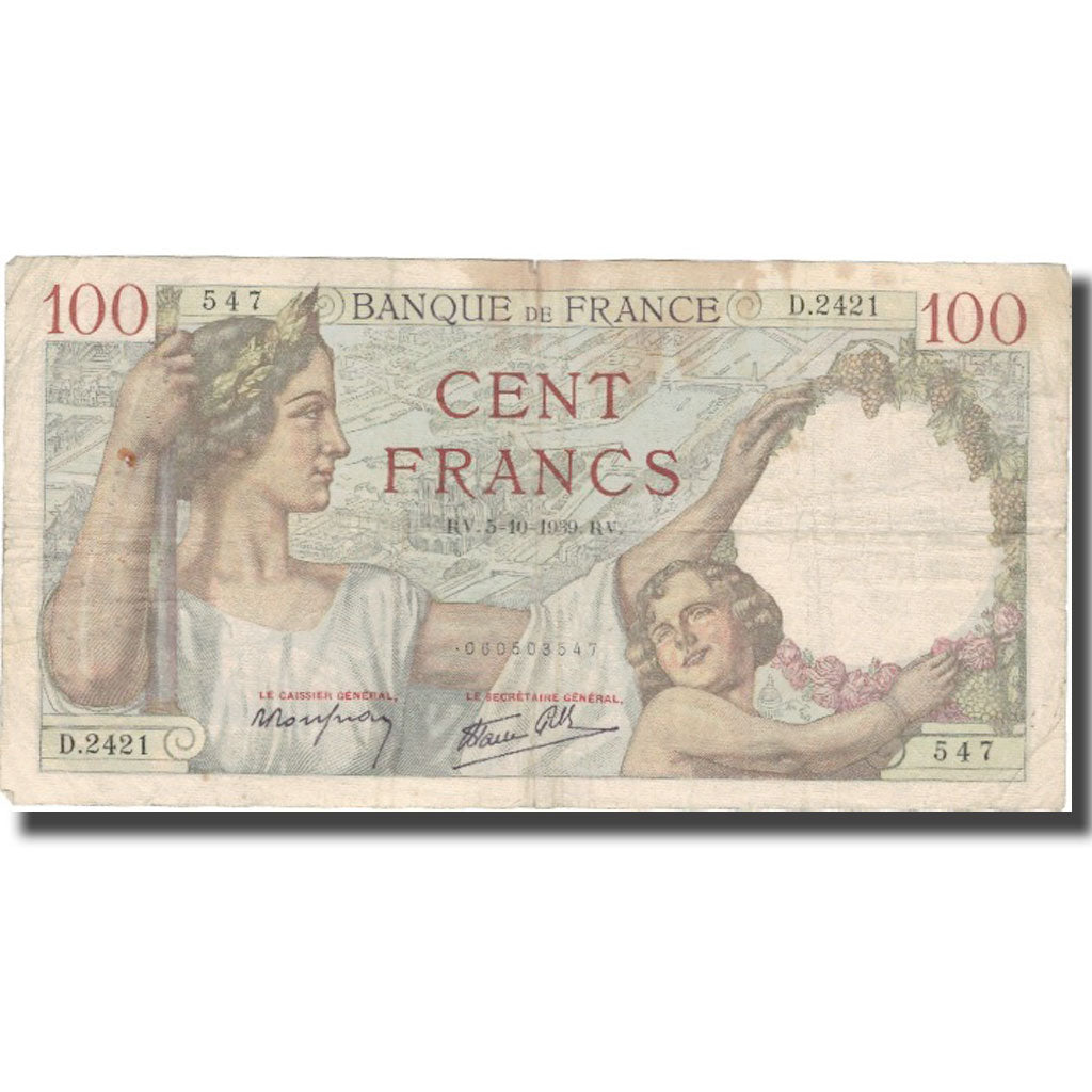France, 100 Francs, 100 F 1939-1942 ''Sully'', 1939, 1939-10-05, VF(20-25)