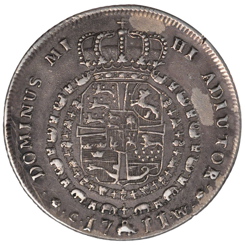 DENMARK, Krone, 4 Mark, 1711, Copenhaguen, KM #503, AU(50-53), Silver, 22.46