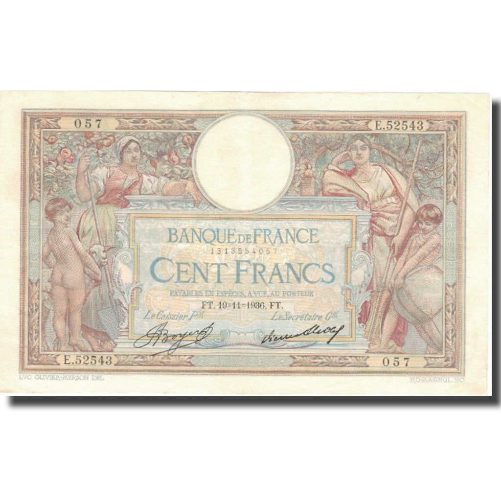 France, 100 Francs, 100 F 1908-1939 ''Luc Olivier Merson'', 1936, 1936-11-19