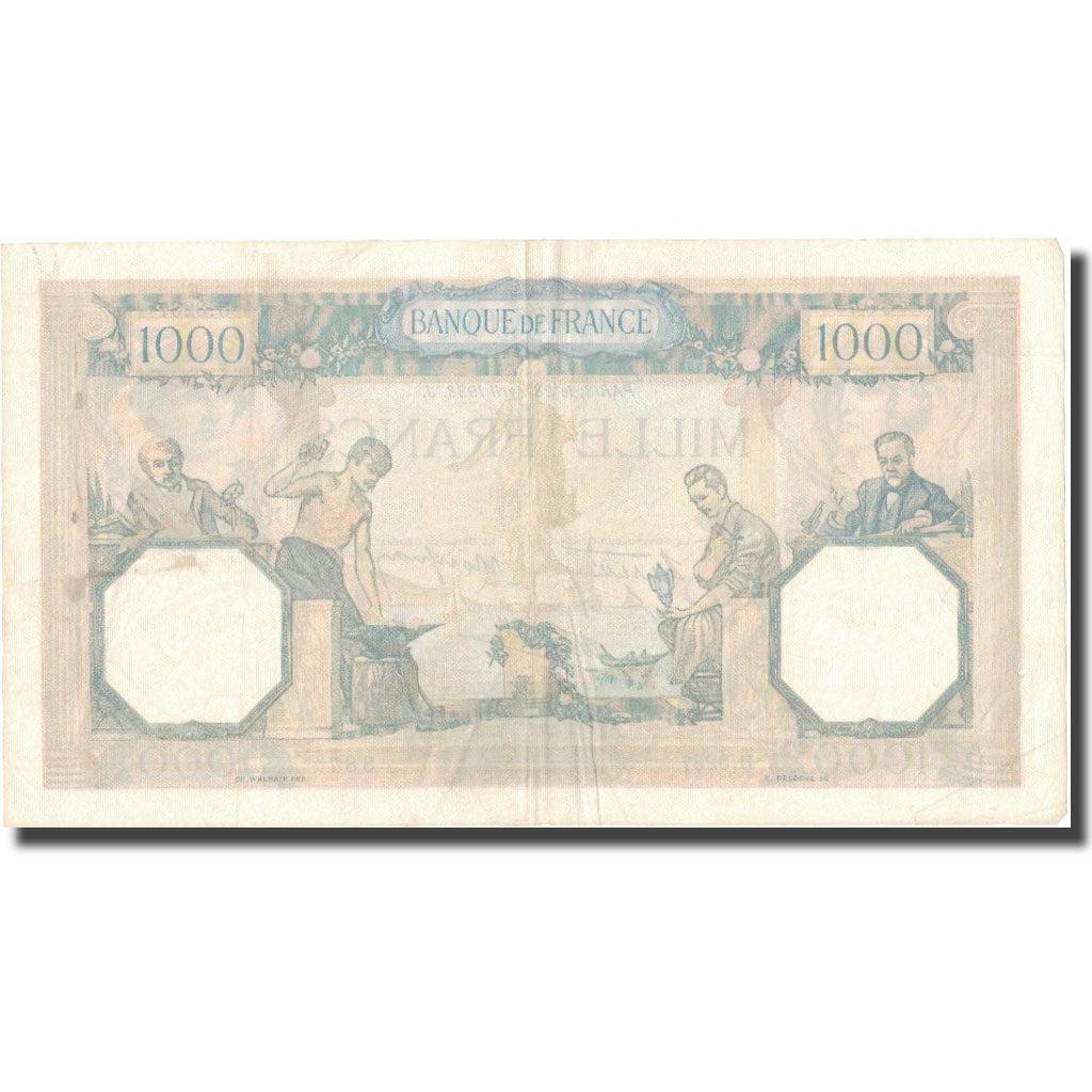 França, 1000 Francs, 1938, 1938-04-28, EF(40-45), Fayette:38.12, KM:90c