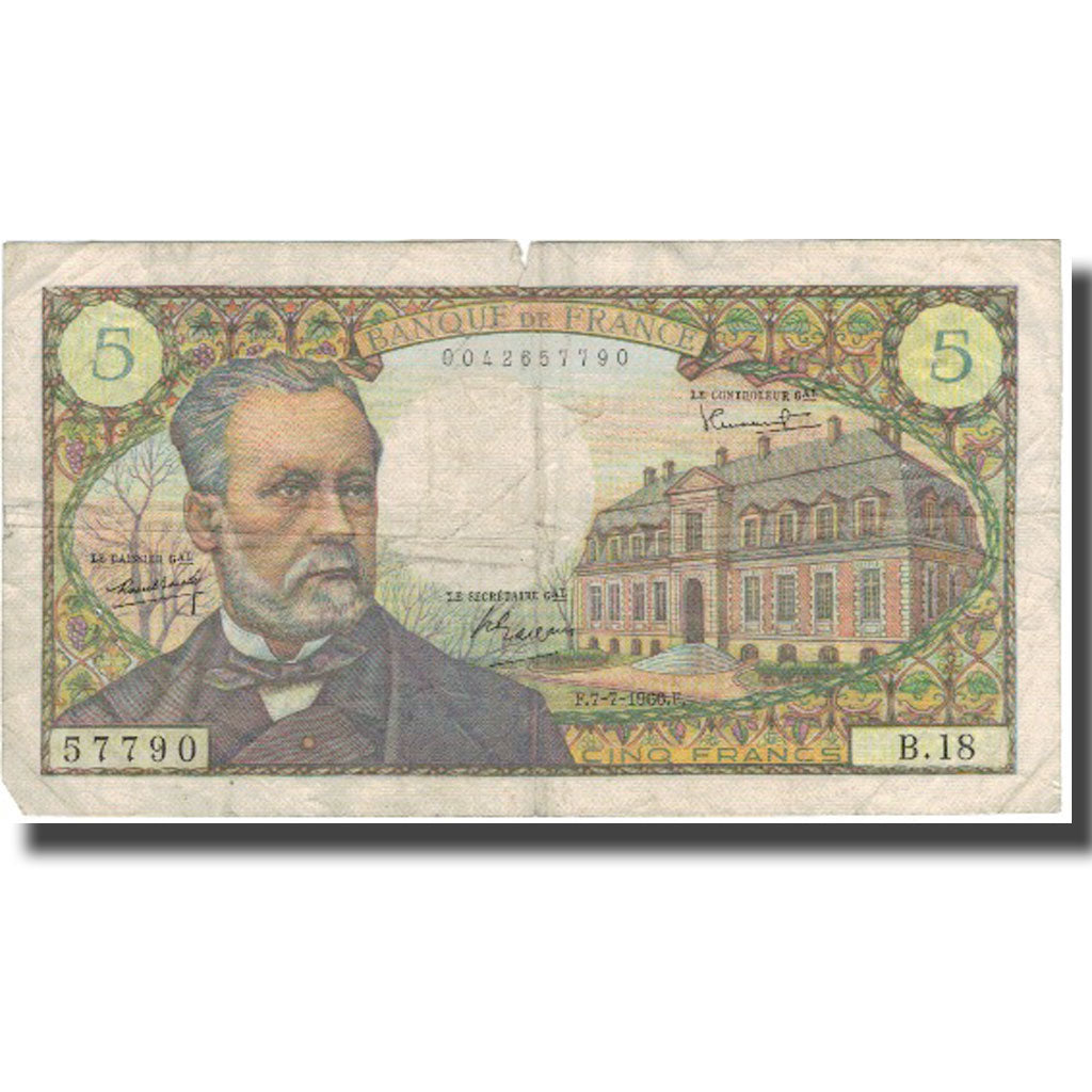 France, 5 Francs, 5 F 1966-1970 ''Pasteur'', 1966, 1966-07-07, VG(8-10)