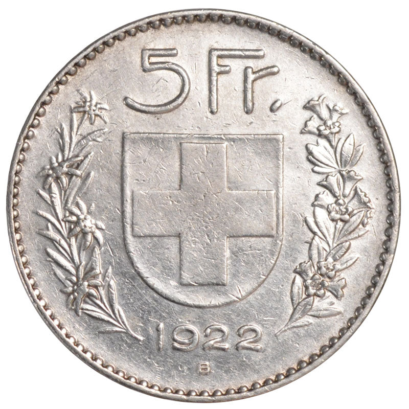 SWITZERLAND, 5 Francs, 1922, Bern, KM #37, EF(40-45), Silver, 37, 25.02