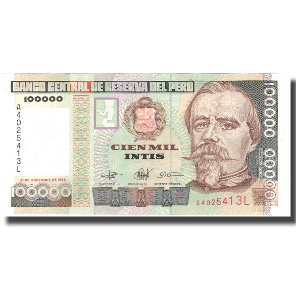Banknote, Peru, 100,000 Intis, 1989, 1989-12-21, KM:145, UNC(65-70)