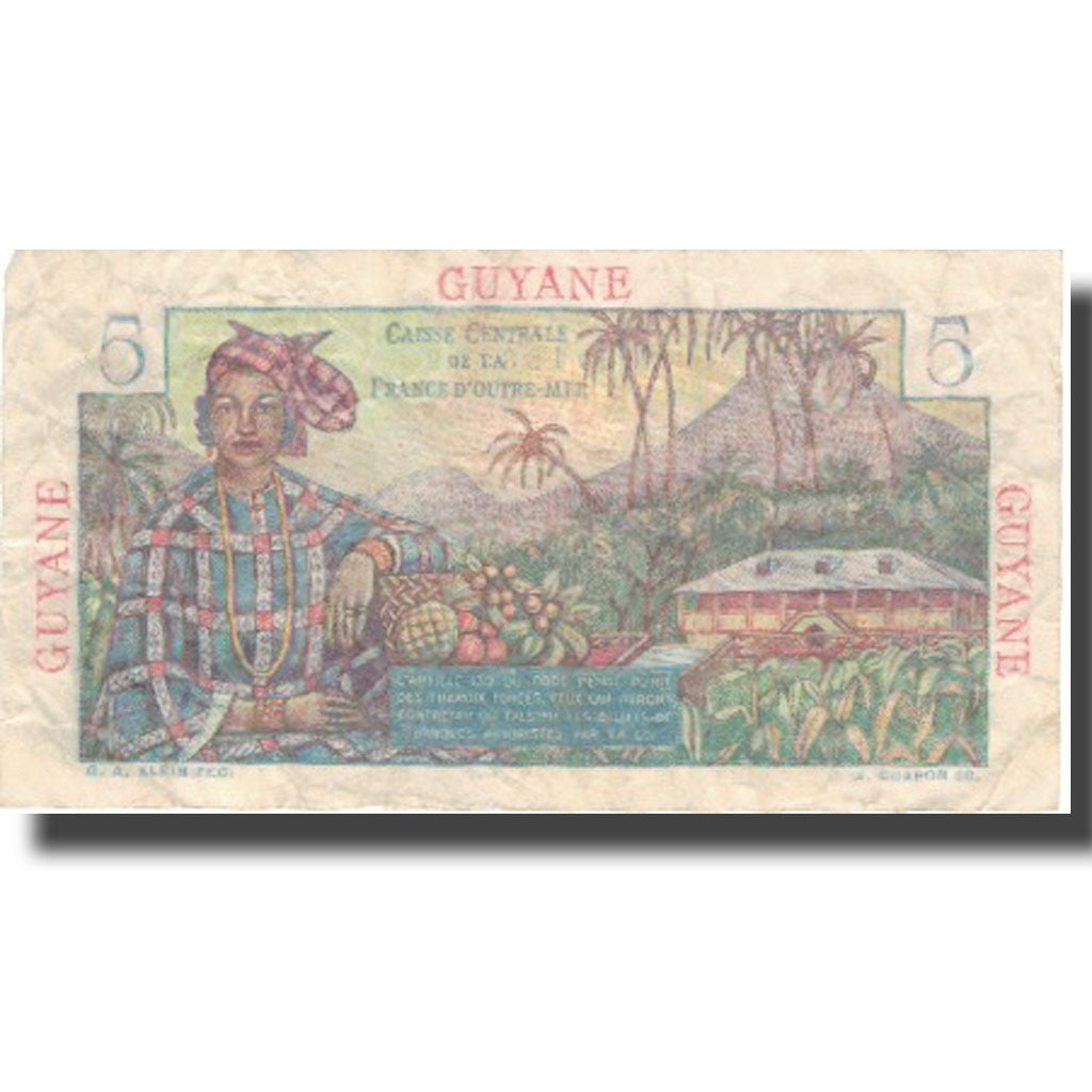 Billet, FRENCH GUIANA, 5 Francs, KM:19a, TB+