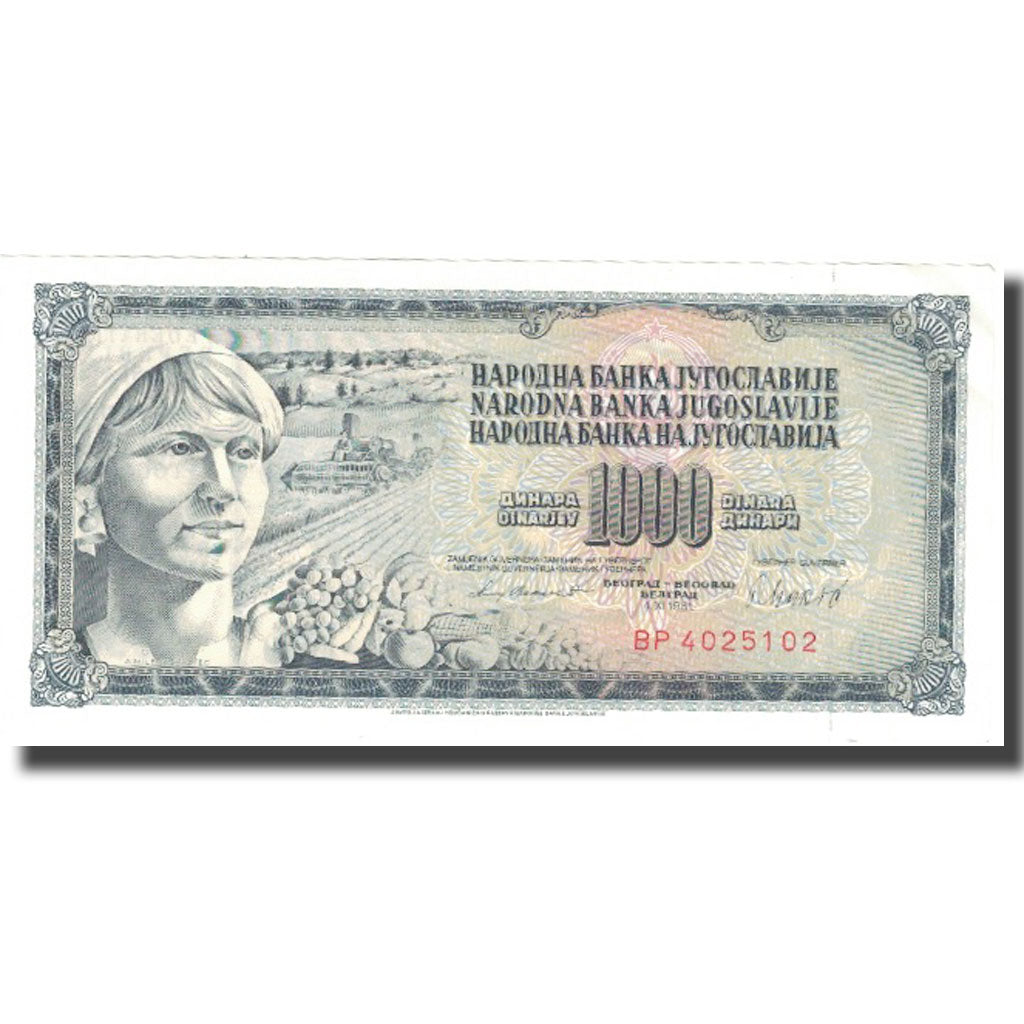 Biljet, Joegoslaviëe, 1000 Dinara, 1981, 1981-11-04, KM:92d, SPL