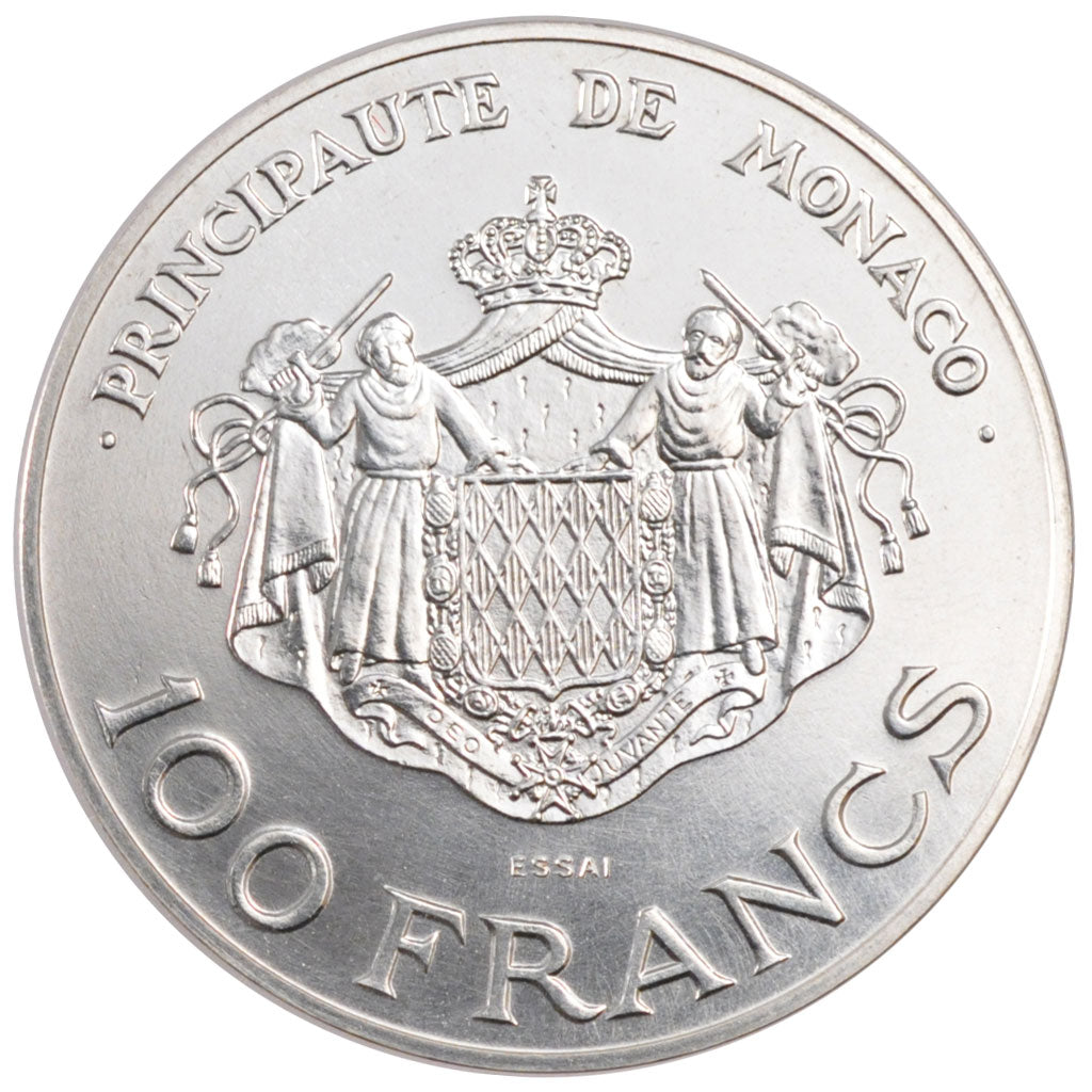 MONACO, 100 Francs, 1982, KM #E75, MS(65-70), Silver, Gadoury #163, 15.06