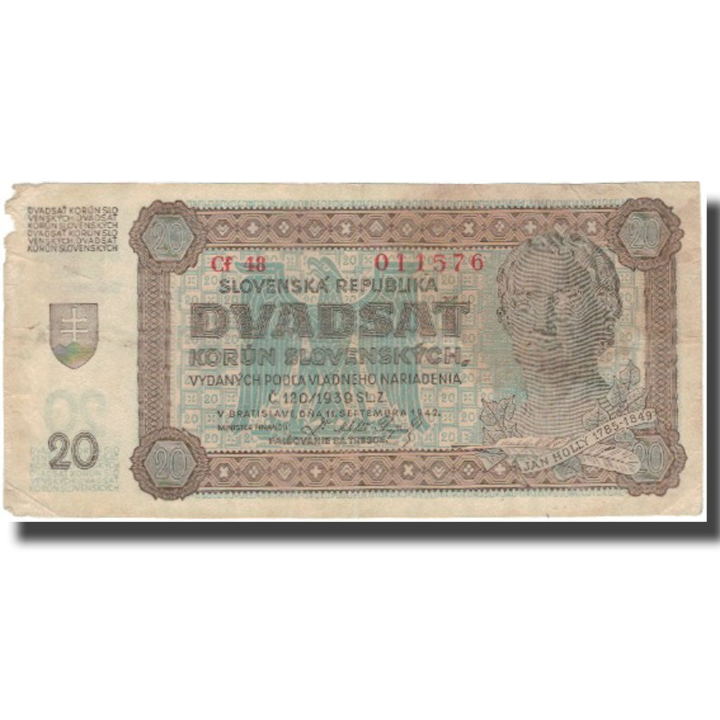 Banknote, Slovakia, 20 Korun, 1942, 1942-09-11, KM:7a, EF(40-45)