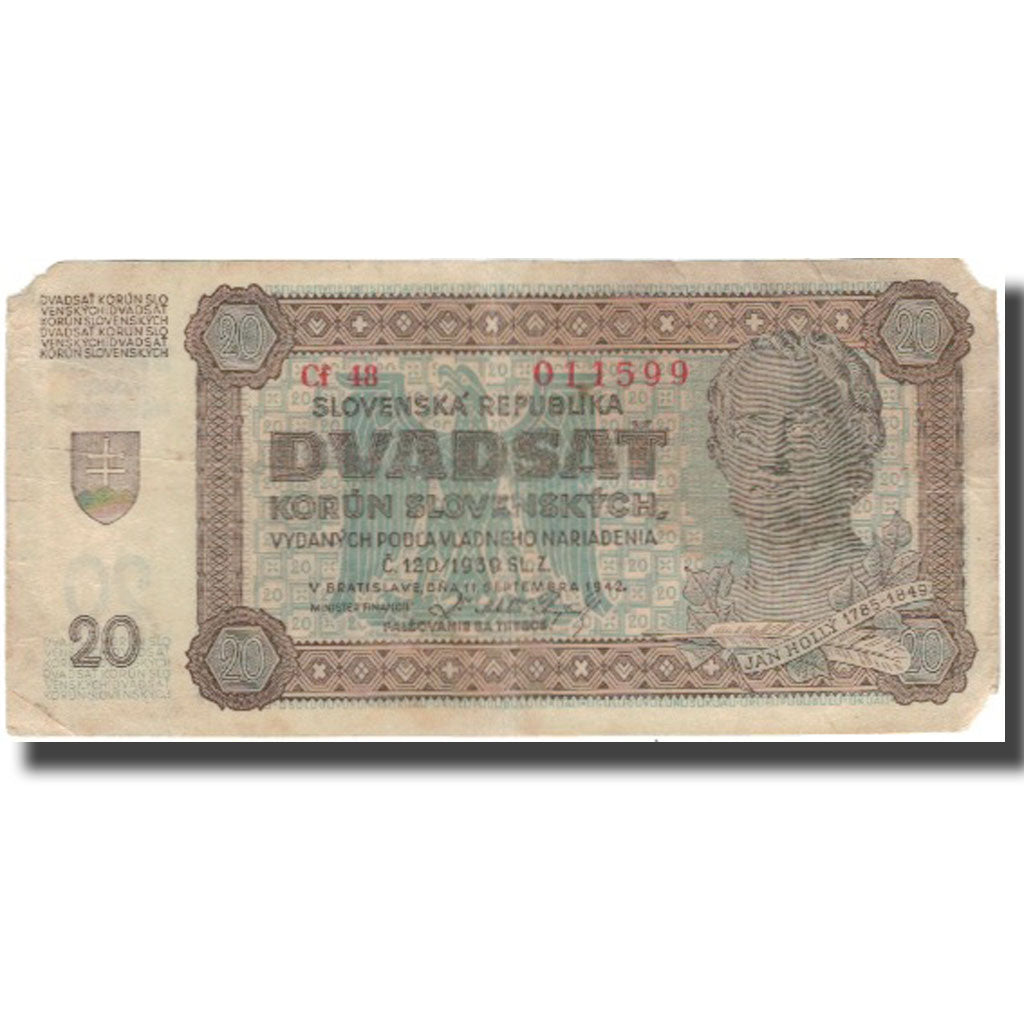 Banknote, Slovakia, 20 Korun, 1942, 1942-09-11, KM:7a, EF(40-45)